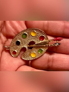 Gerry’s Gold-tone Artist Palette Brooch with Red, Yellow & Green Enamel